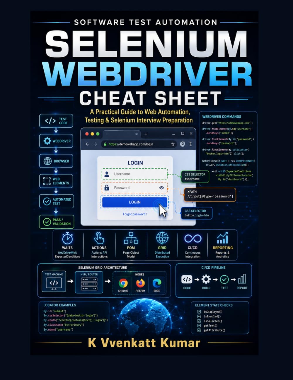 Selenium WebDriver Cheat Sheet: A Practical Guide to Web Automation, Testing & Selenium Interview Preparation (Automation Testing Cheat Sheets)