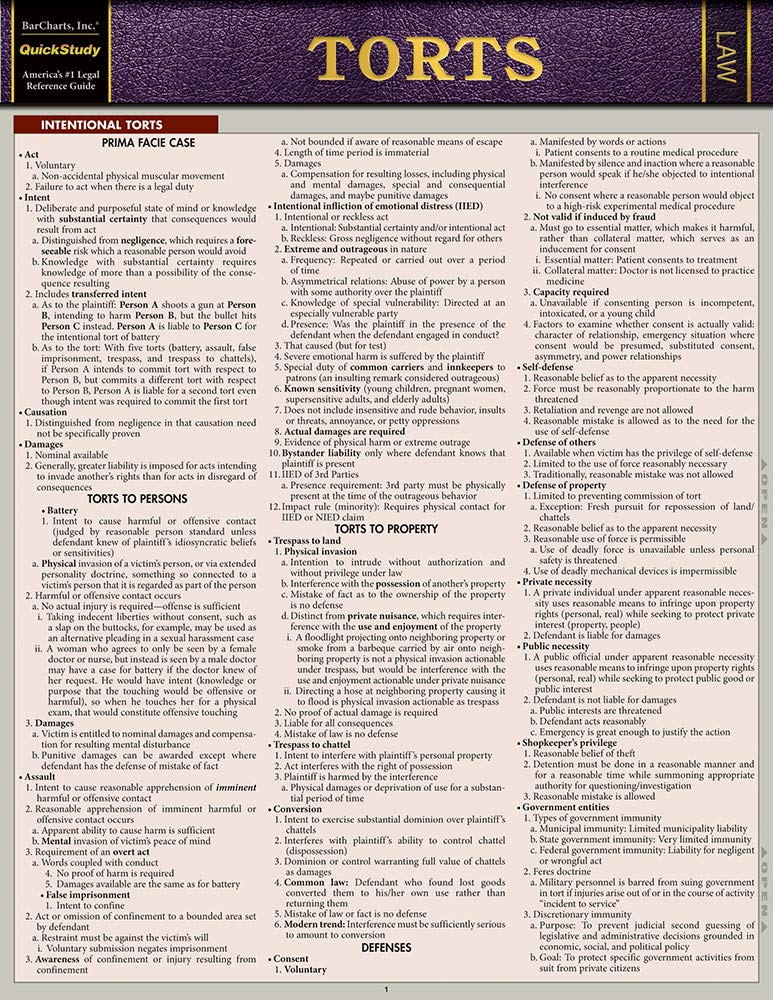 Torts: QuickStudy Laminated Reference Guide (Law: Quick Study)