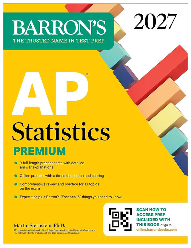 AP Statistics Premium, 2027: 9 Practice Tests + Comprehensive Review + Online Practice (Barron's AP Prep)