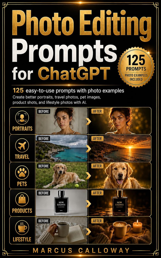 Photo Editing Prompts For ChatGPT: 125 Ready-to-Use AI Prompts for Lightroom, Photoshop & Mobile Editing — Save Time, Boost Creativity, and Master Photo ... with ChatGPT (Ai Prompting Guide Book 1)